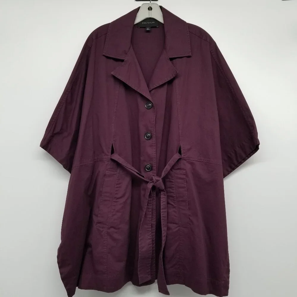 NWOT Ann Taylor Plum Trench Coat / Cape Poncho M/L - Perfect Piece for Fall - Picture 2 of 7